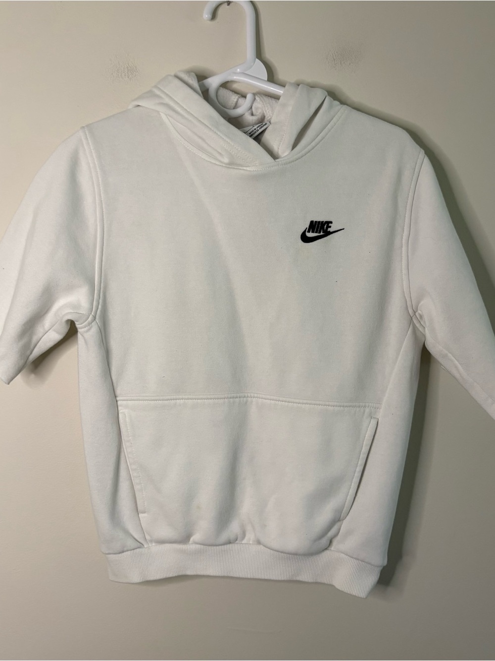 Nike Youth Large White Hooded Sweatshirt Short Sleeve Cut Off Gym